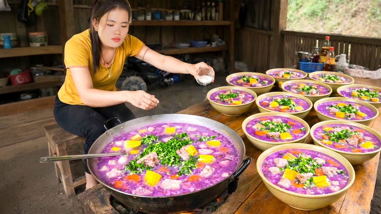 How to Cook Purple Yam Soup with My Son - Harvesting Giant Yam to Sell at Market
