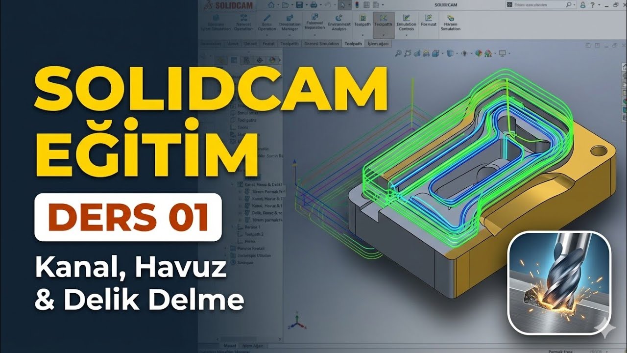 01-SolidCam Eğitim: Kanal açma ve havuz, delik delme işlemleri #SolidCam #Eğitim #SolidWorks #cadcam