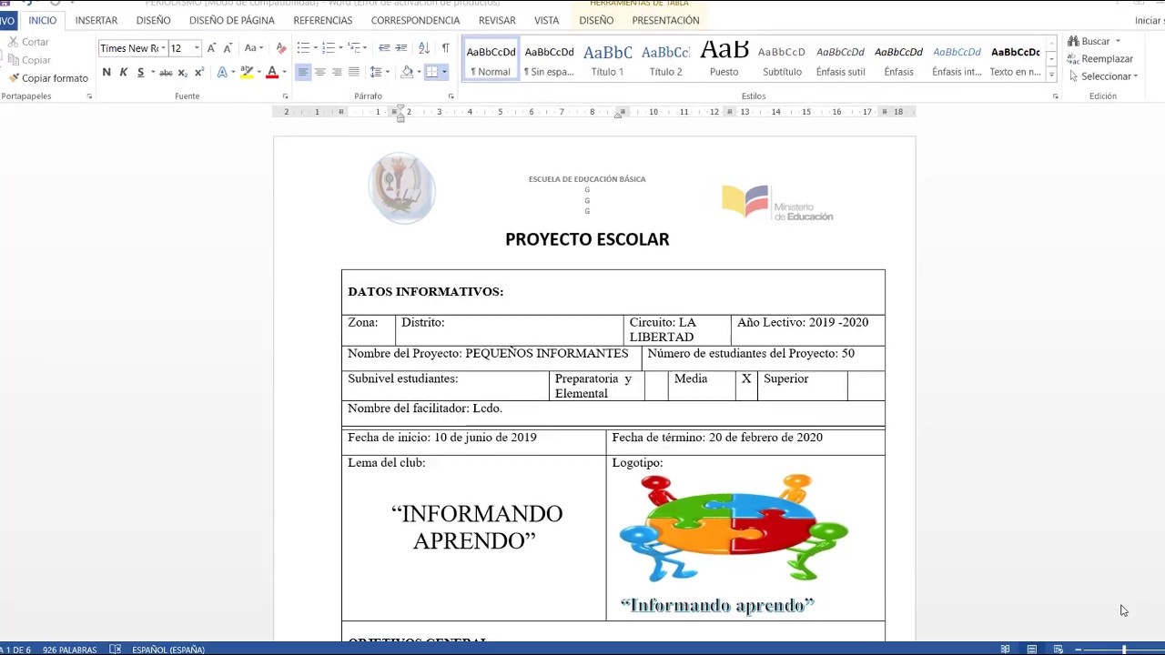 FORMATO PARA PROYECTOS ESCOLARES 2019 👨🏽&zwj;🏫 (Descarga gratis)
