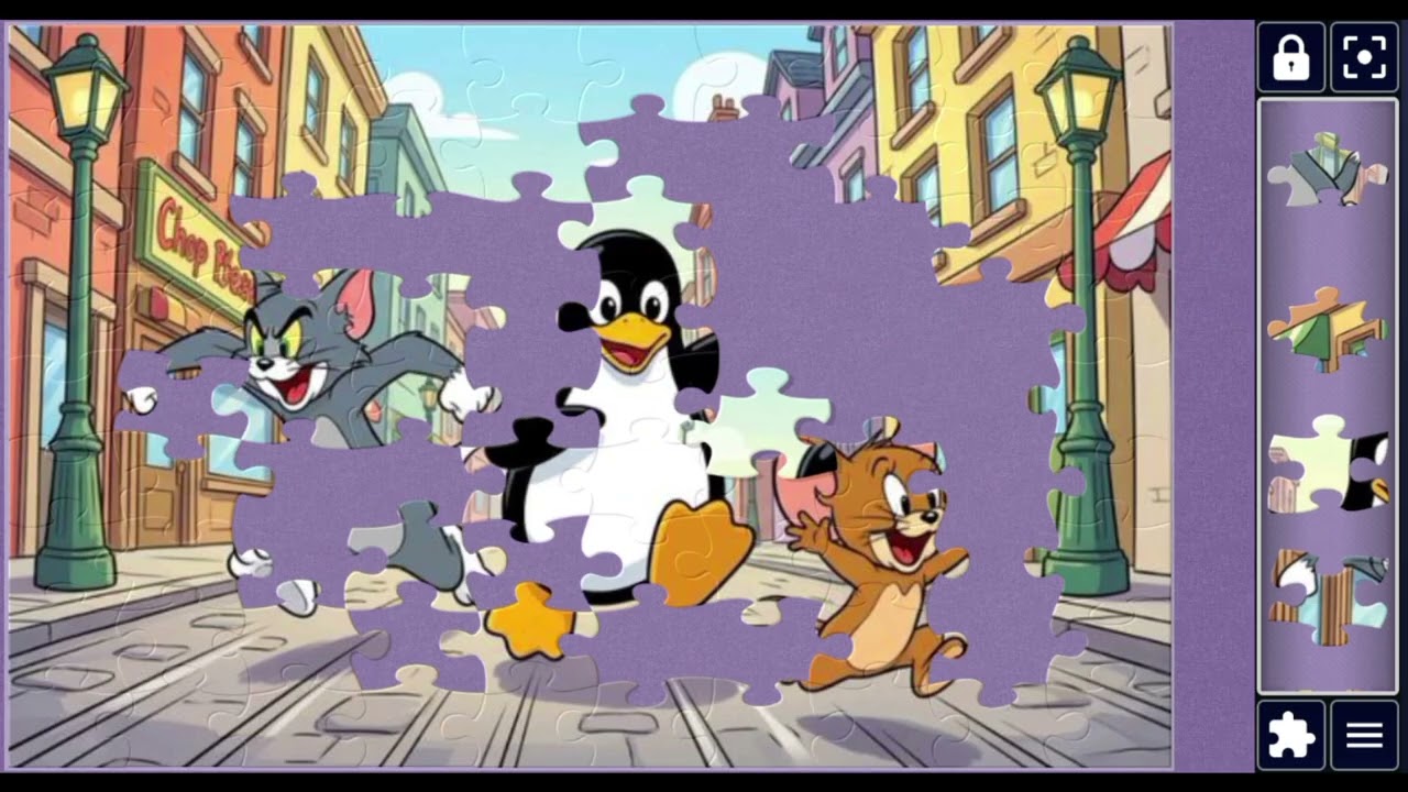 Tom , Penguin & Jerry's Street Chase🎬👊🧩 cheerful jigsaw puzzle🧩//@jigsawart4512