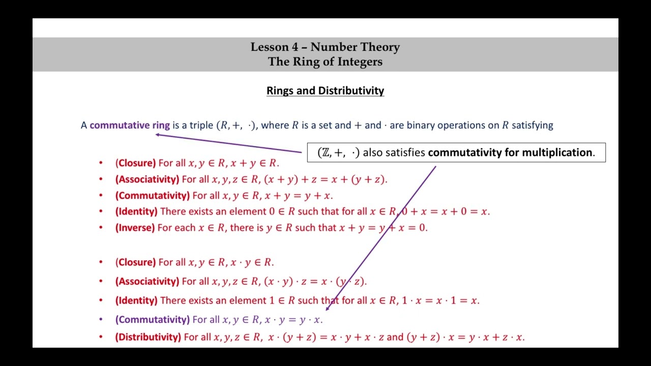 Pure Math - Lesson 4 - Number Theory - Part 1 -  Rings and Distributivity
