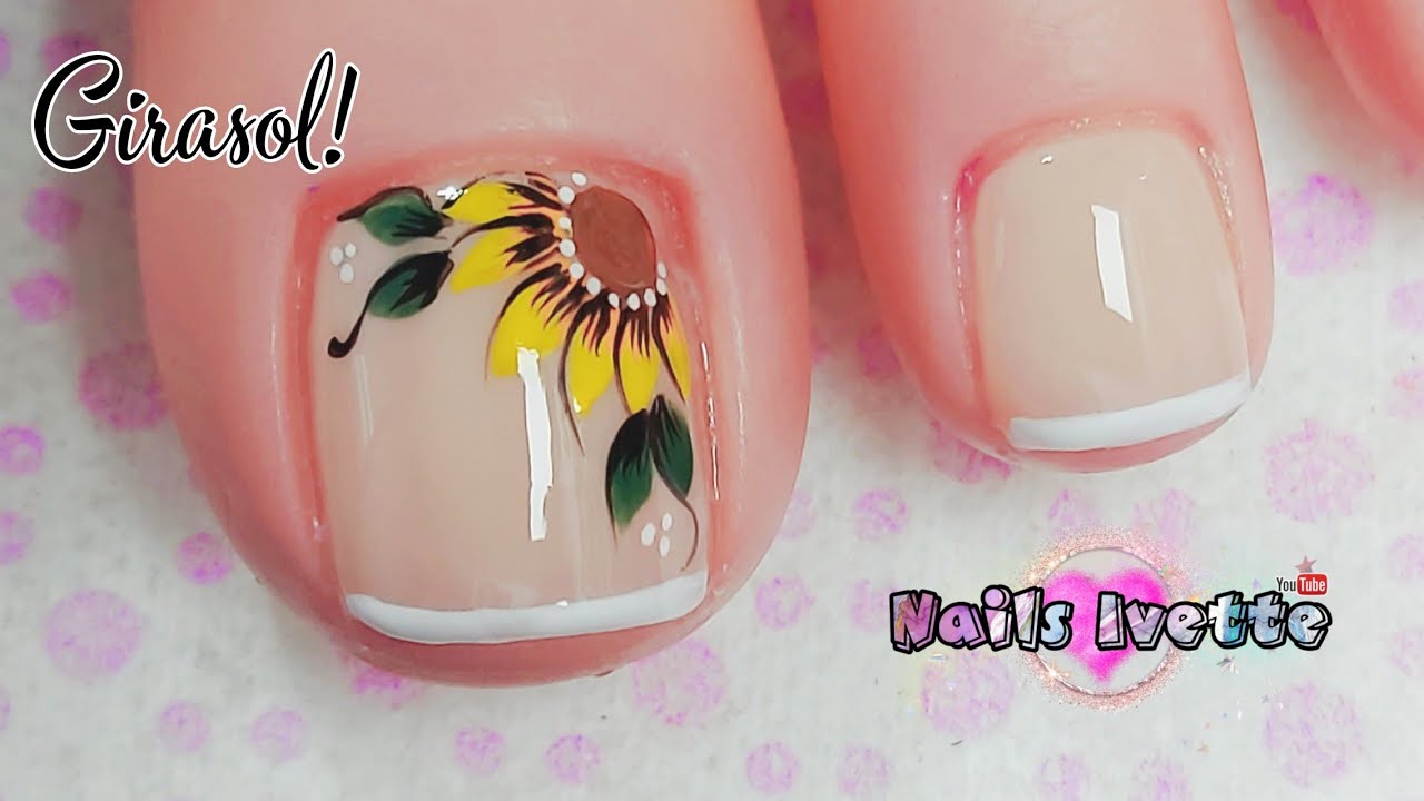 Decoración de uñas para pie girasol / Diseño de uñas fácil pie / Uñas decoradas sencillas con flor