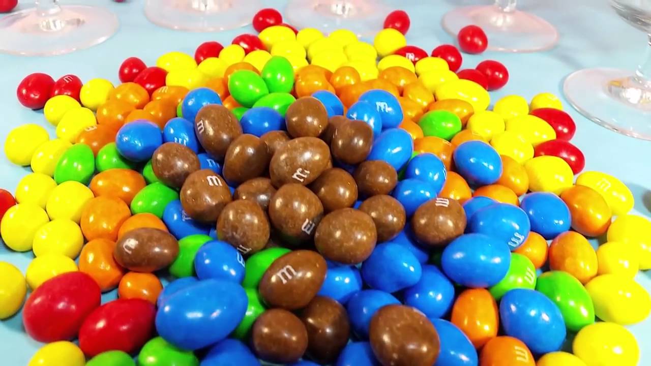 6 Glasses Learning Colors with M&M's Candy's Red Yellow Orange Green Blue and Brown