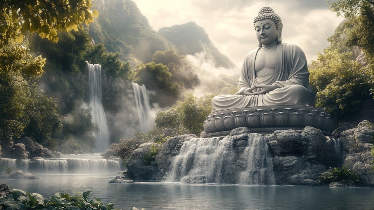 Stress Relief Meditation Music for Emotional Healing Buddha Waterfall Serenity and Nature