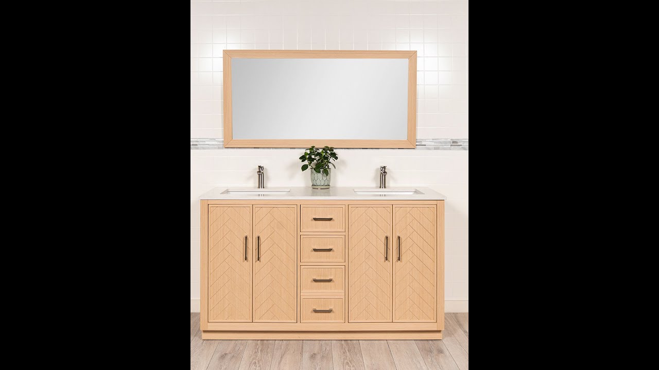 60 Inch Double Sink Vanity | Herringbone Bathroom Vanity with Quartz Top