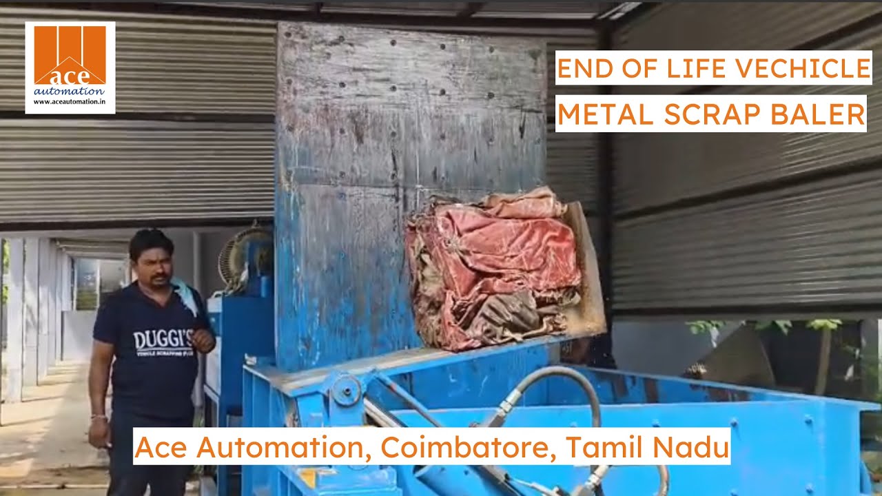Triple Action Metal Scrap Baler | ELV Cars | Ace Automation Coimbatore | High-Density Baling Machine