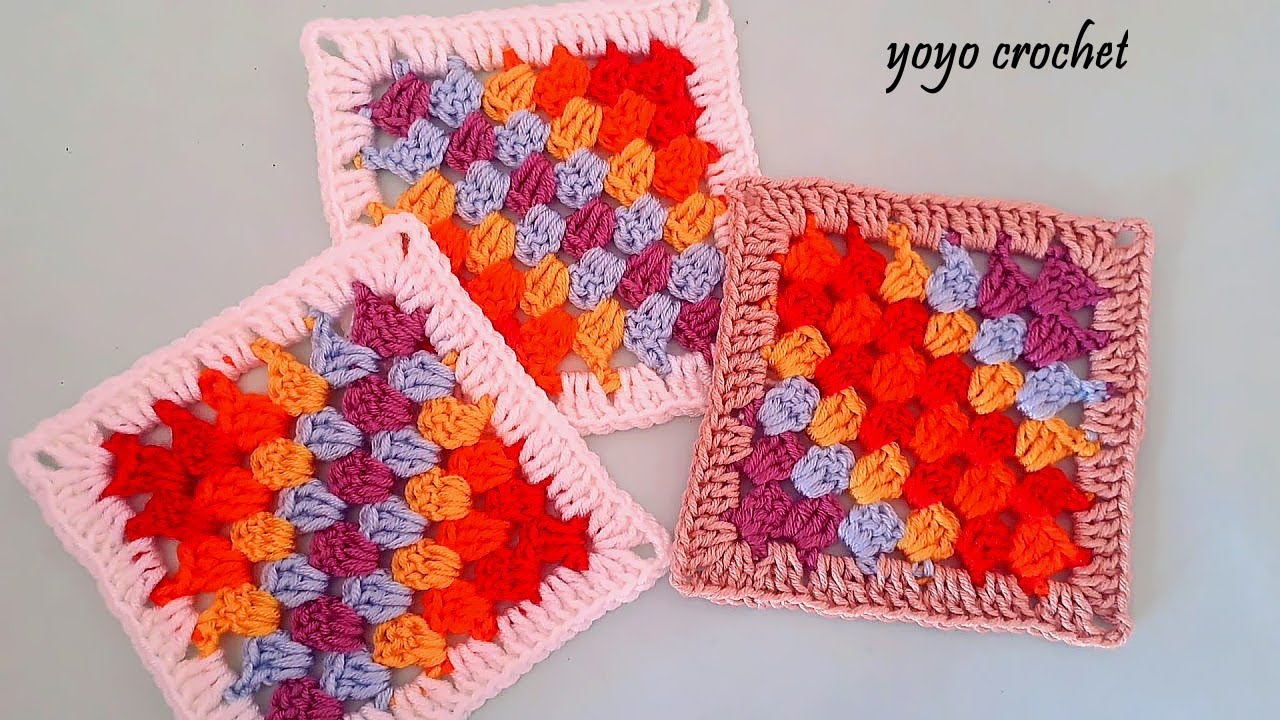 كروشية مربع جرانى ملون رائع !!! ببواقى الخيوط احلى مشاريع - Wow!! Beautiful granny square crochet