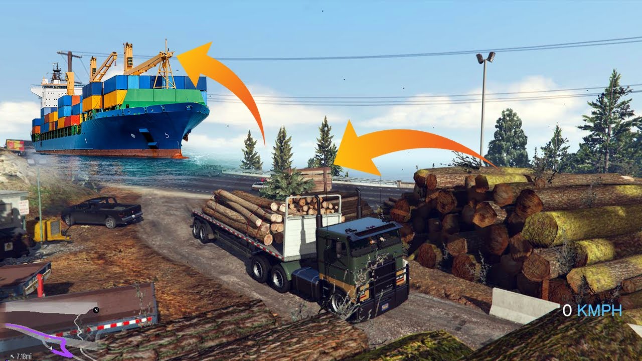 Delivering Wood to a Cargo Ship | GTA 5 Realistic Truck Mission