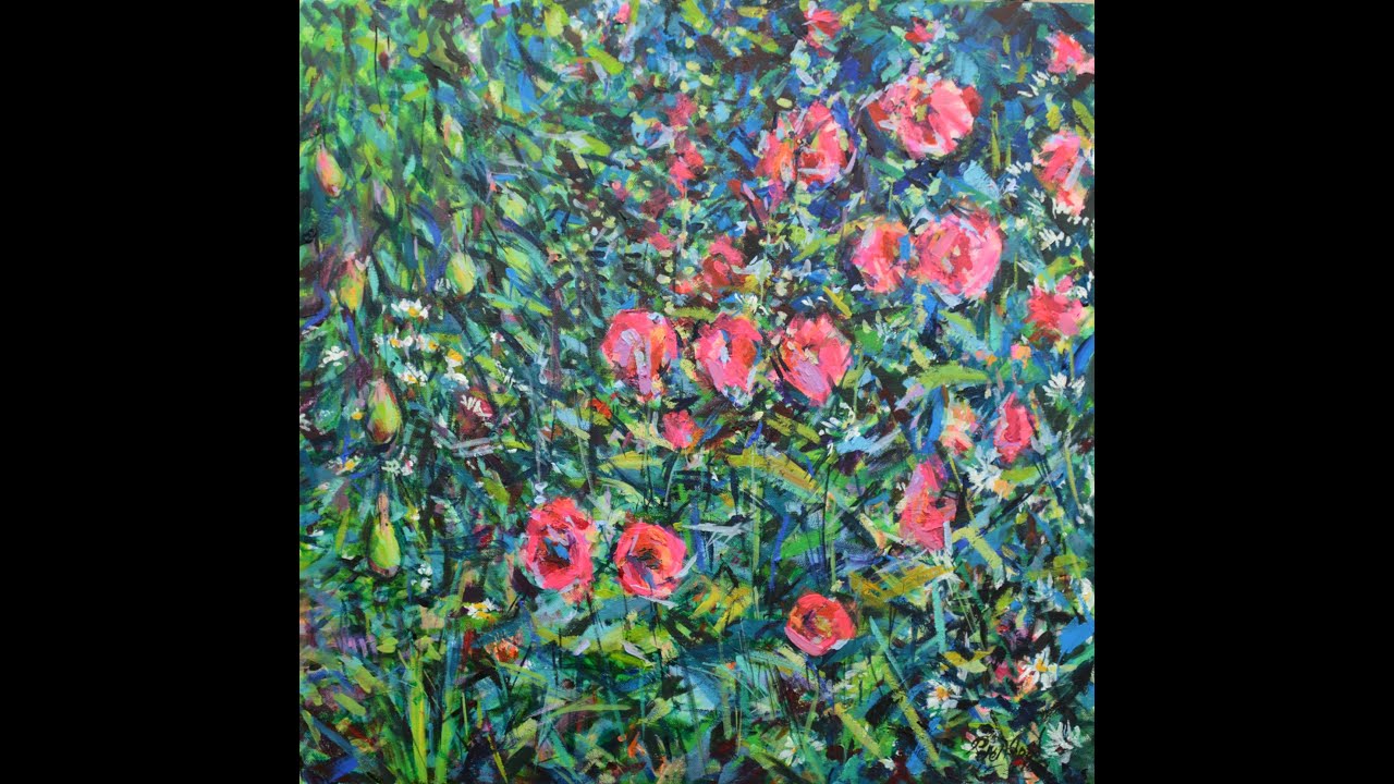 Painting in my garden 3 - 2025 - Pears and Hollyhocks