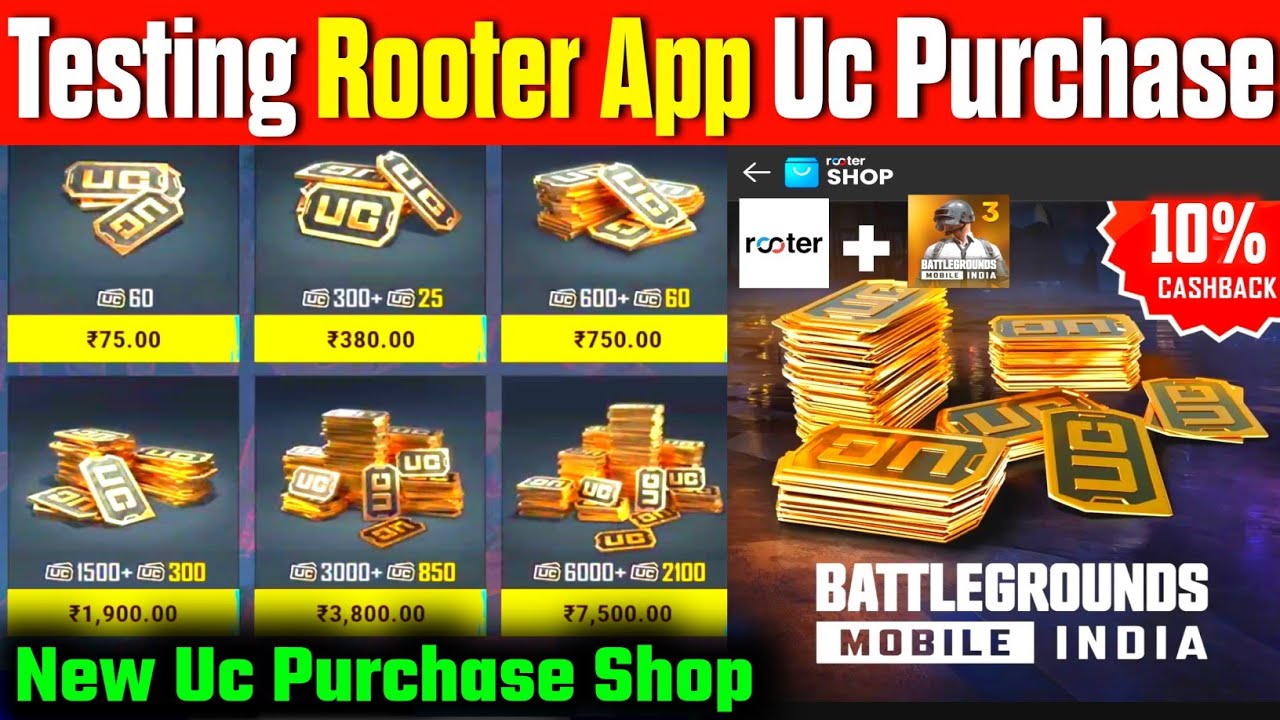 Тестирование покупок в магазине UC Shop в приложении Rooter | Дешёвые покупки в UC от Bgmi | Кэшб...