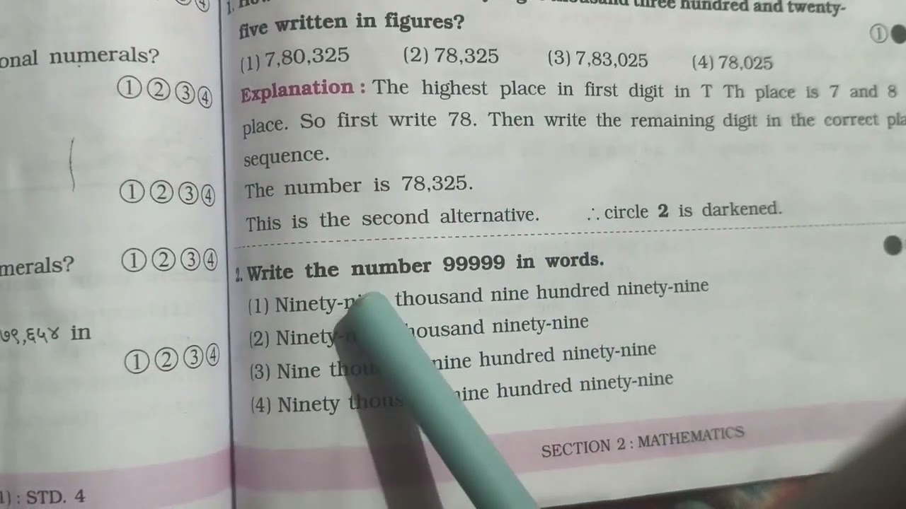 Class 4 Scholarship Exam Maharashtra Board Navneet Book 1 Read and Write Nos up to 5 digits Part 1