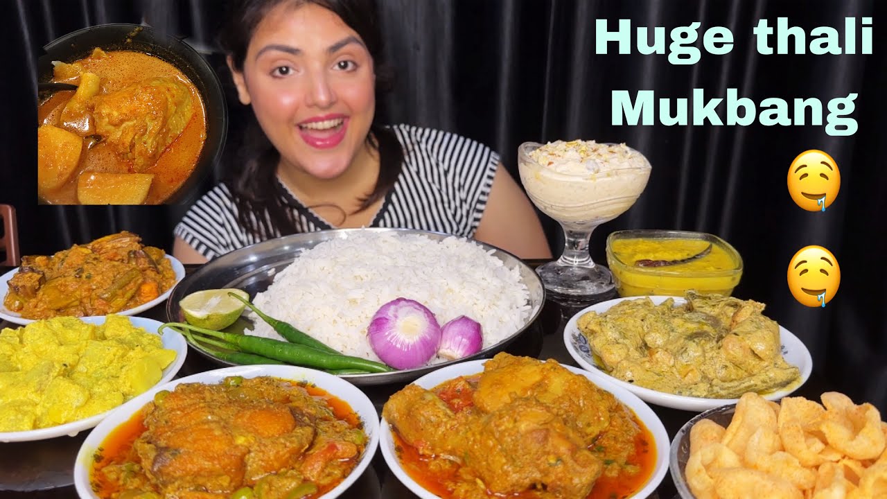 Huge Bengali Thali: Rice, Shukto, Katla Kalia, Chicken Kosha, Jhinge Alu Posto, Potol Chingri, Salad