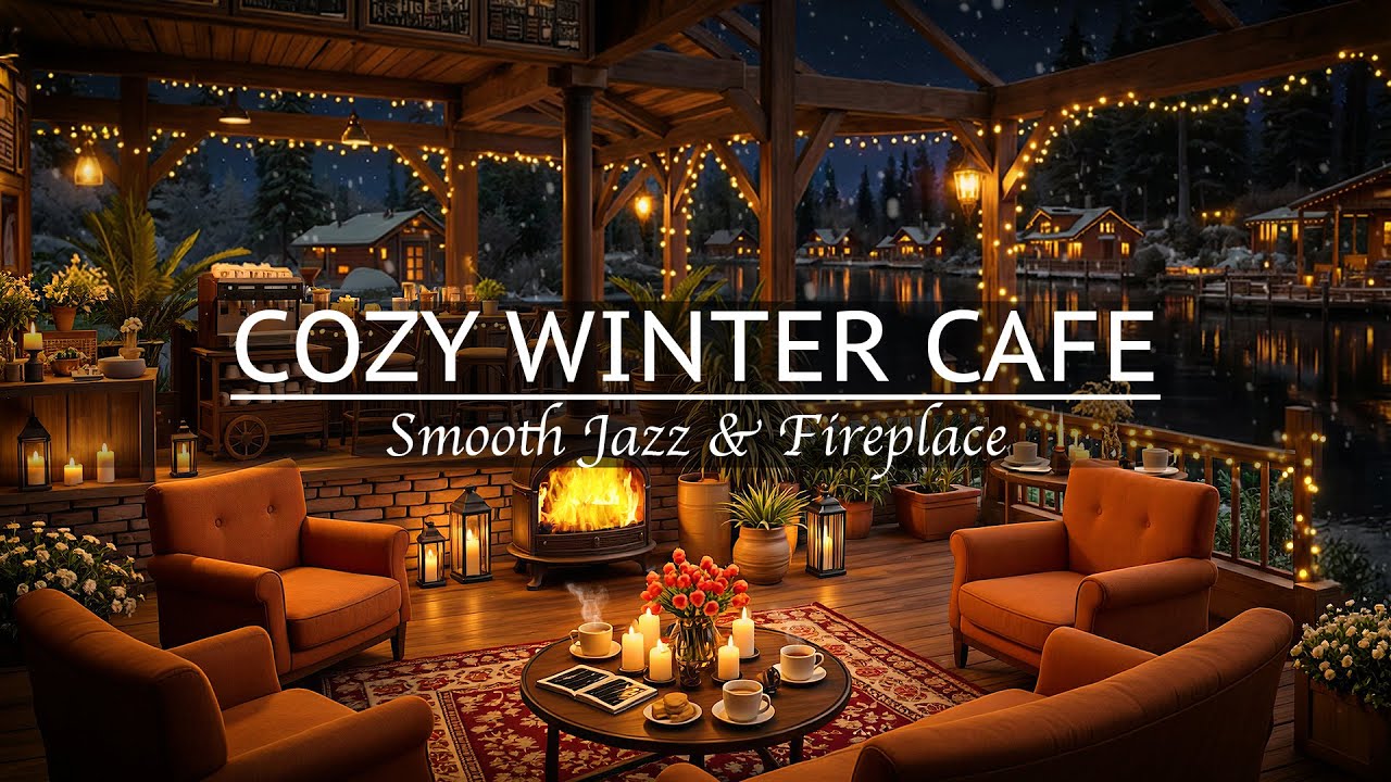 Cozy Winter Night Ambience ☕ Smooth Jazz Music & Warm Fireplace for Relaxation