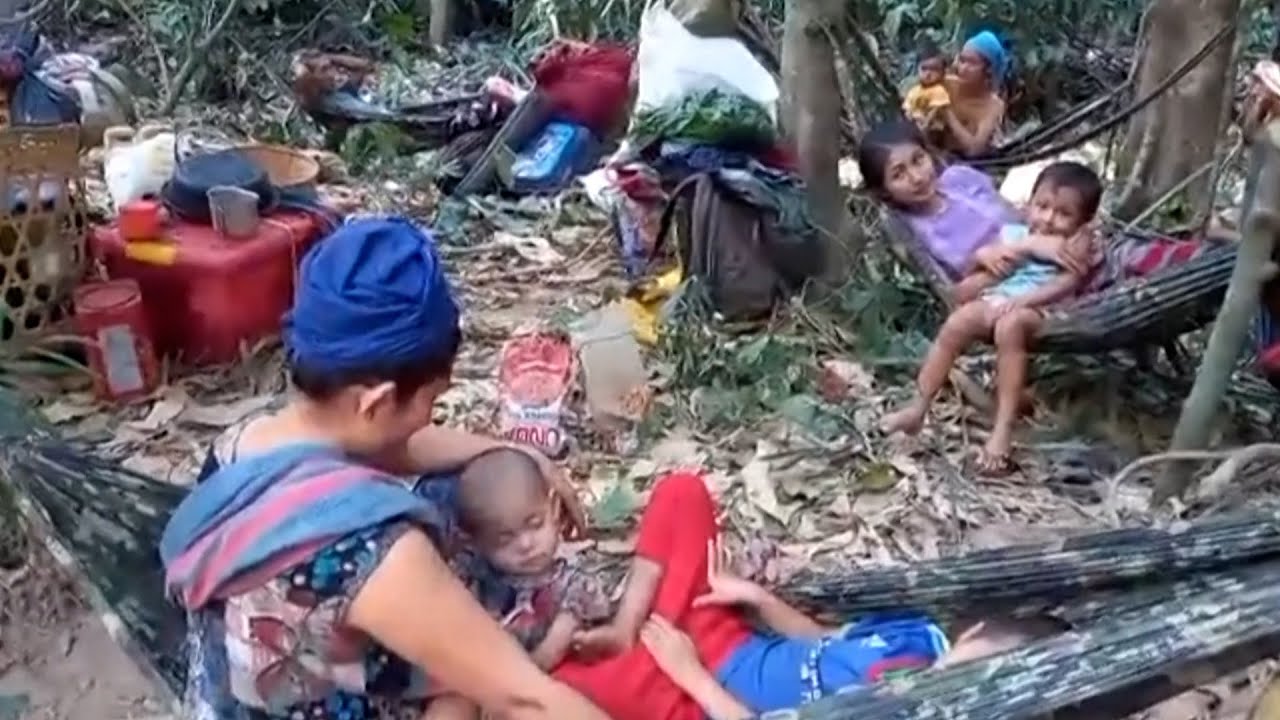 Birmanie : bombard&eacute;es par la junte militaire, des familles se r&eacute;fugient dans la jungle