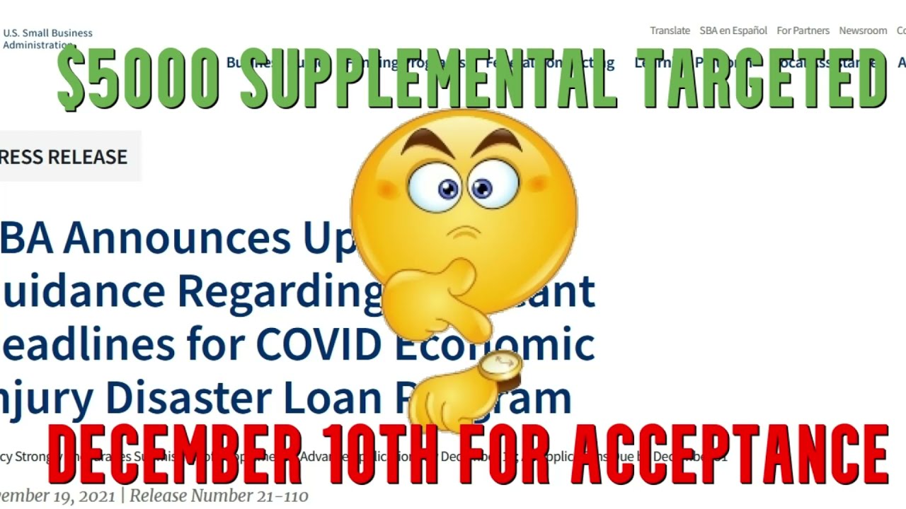 💲5000 SBA EIDL Supplemental Targeted Advance Apply by December 10th Economic Injury Disaster Loan⌚