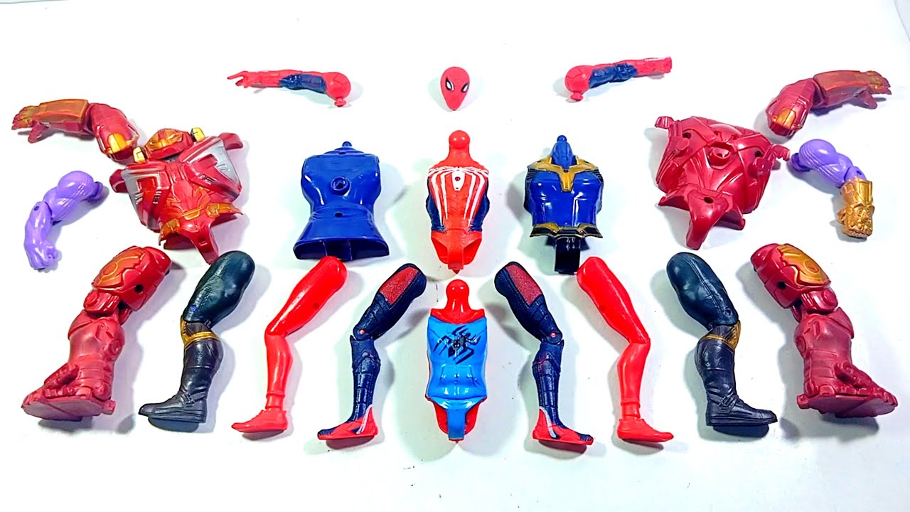 ASSEMBLE SUPERHERO TOYS..SPIDERMAN MILES MORALES vs THANOS vs HULK BUSTER vs SPIDER HODHI.. 