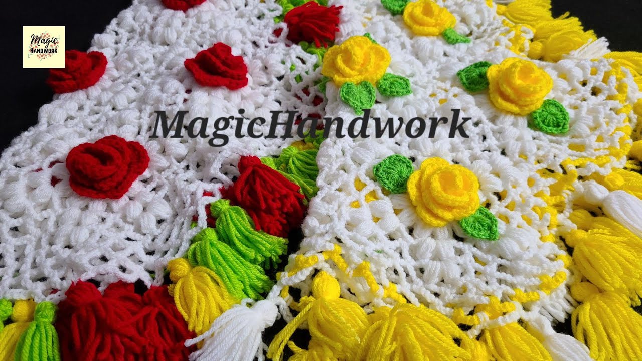 🌹गुलाब फूल और पत्तों वाला थालपोश, पूजा थाली कवर, Rose Table Cloth, Woolen Rumal, Rose Tikki Thalpose