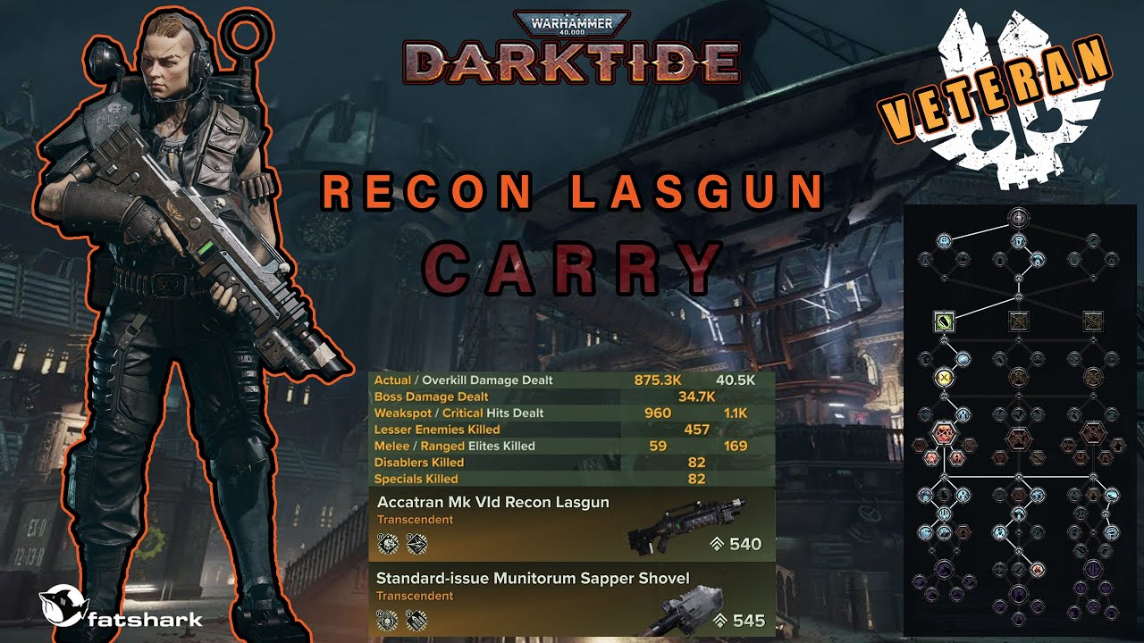 Veteran Hard Carry: 400 elites VS Recon Lasgun Vld Build | AURIC, Darktide