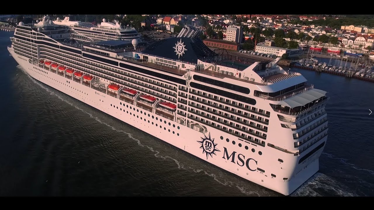 4K | MSC MAGNIFICA arriving in Warnemünde, Germany | Beautiful Aerial Shots