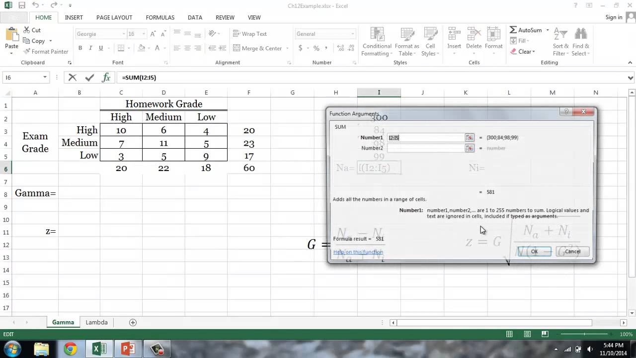 Calculating Goodman and Kruskal's Gamma in Excel