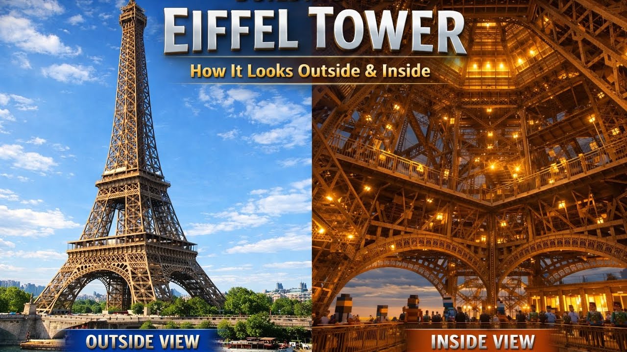 built the Eiffel Tower, and what it looks like outside and inside