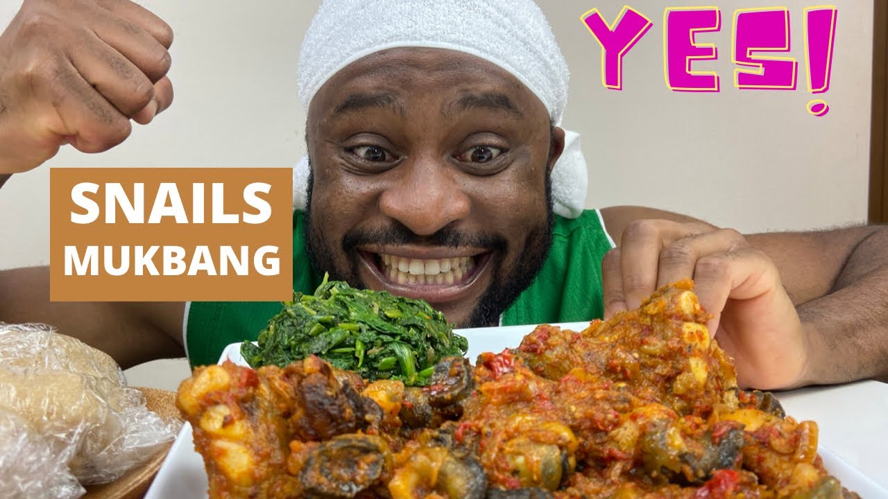 Mukbang SNAIL Ngwongwo,Pork Meat with Raw Vegetables &Fufu/ African food/Black in Japan.