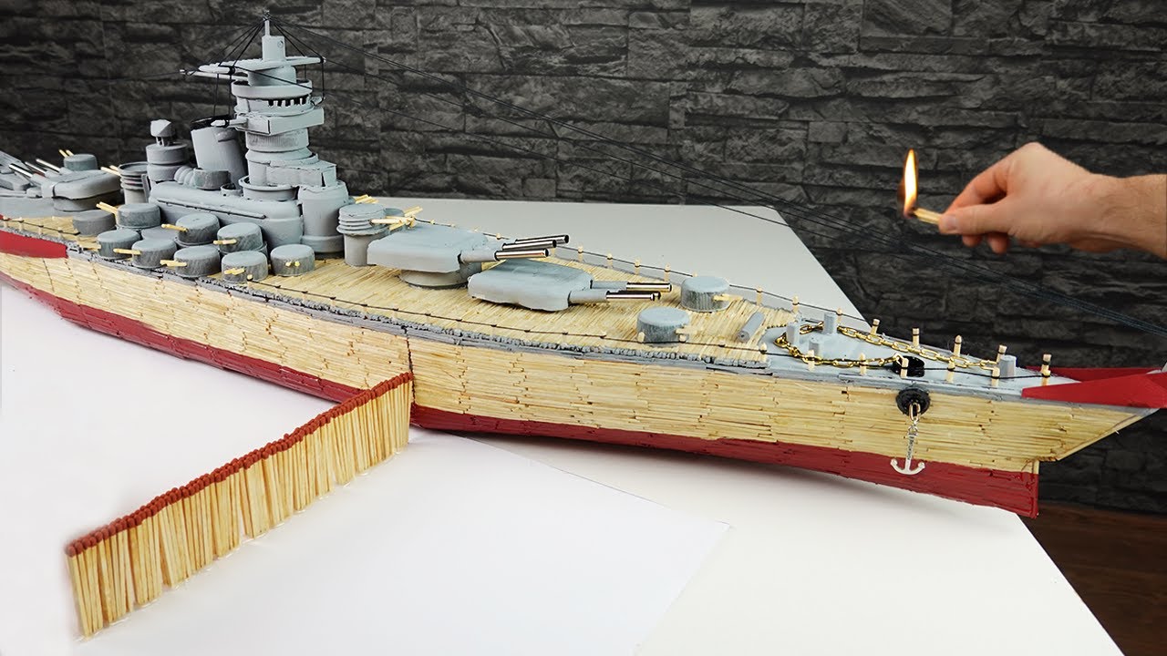Match Chain Reaction -Battleship from Matches- Amazing Fire Domino