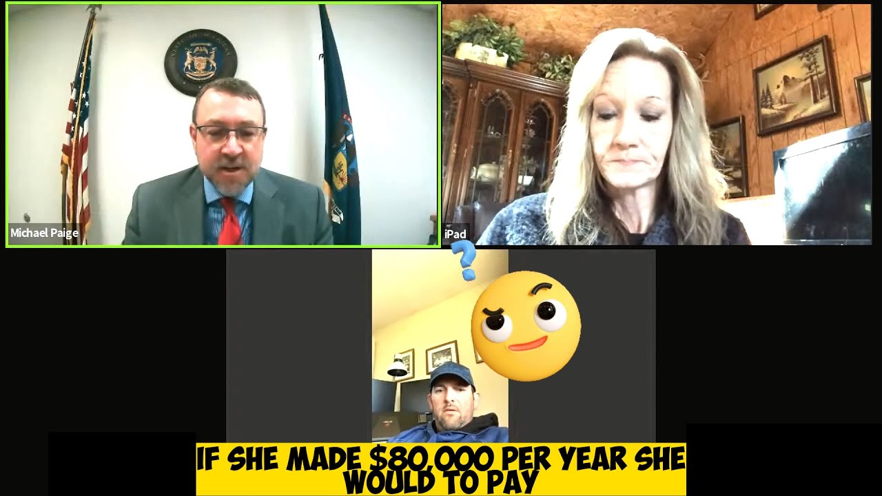 $80,000 per year Dad and Mom $12 per hour part time child support hearing kids live with Dad more