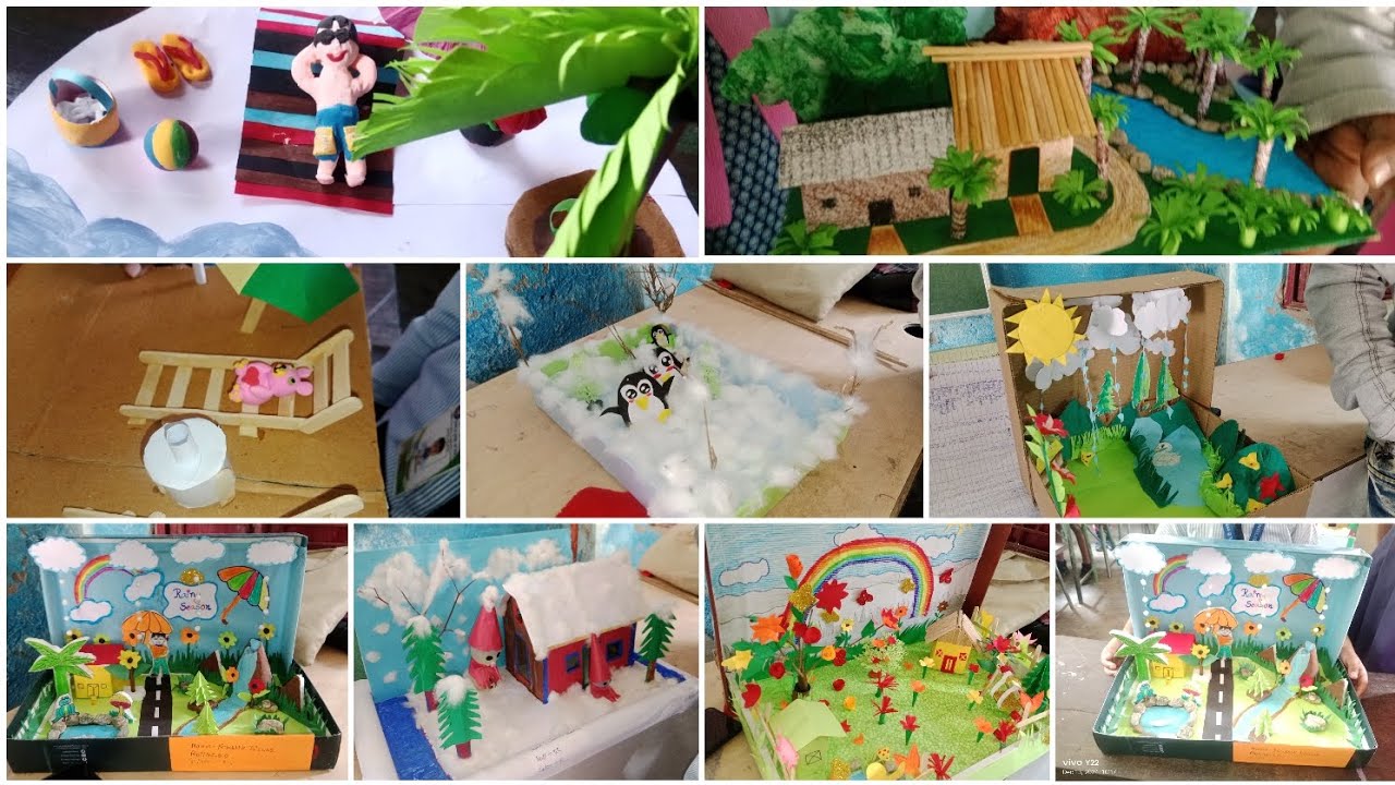 Class 2 er student final exam project bivinno Ritu 🌞🏝️🌦️☃️🐧#viralvideo #papercraft #trending #viral