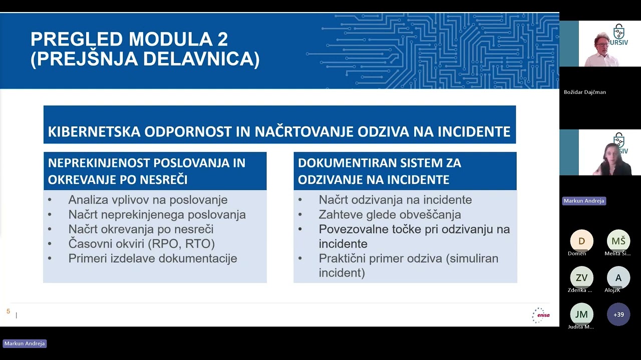 Delavnica Varnostni ukrepi in ocenjevanje učinkovitosti I URSIV & ENISA