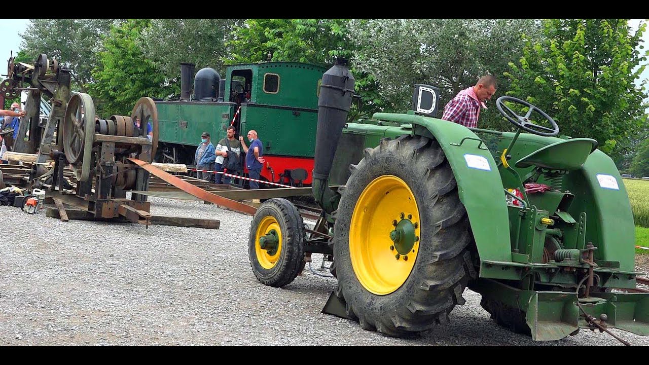 Oldtimer SFV Vierzon 551 Glühkopf Schlepper- sägt Holz mit Historischer Gattersäge 03.07.2021