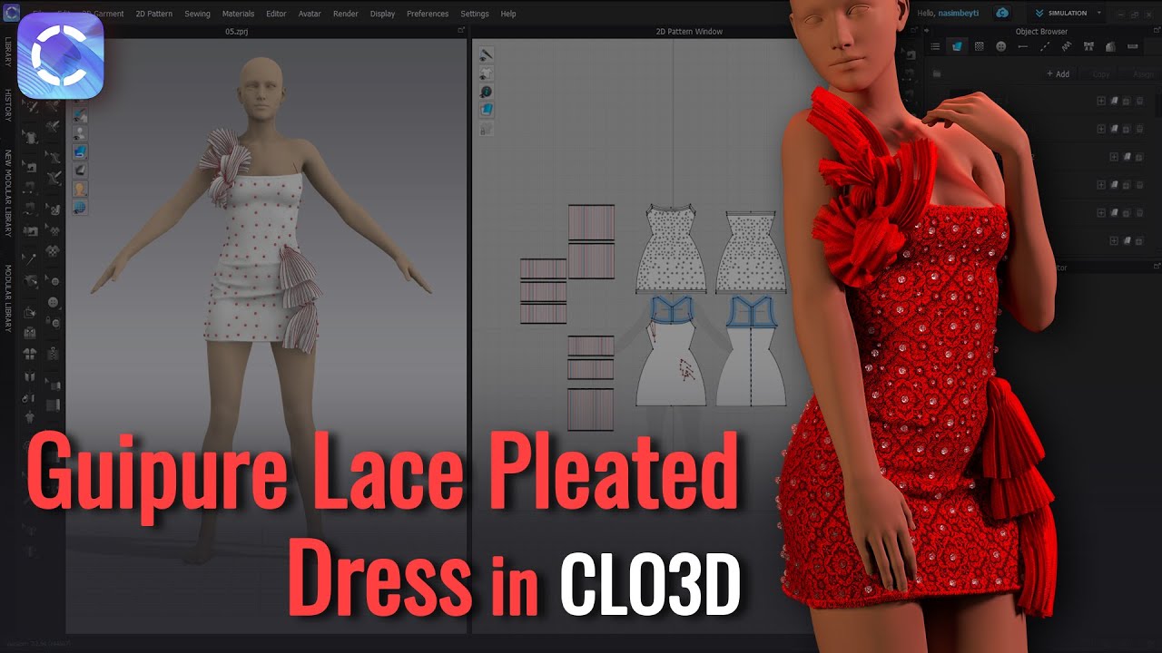 How to Modeling and Texturing Guipure Lace Pleated Dress in CLO3D
