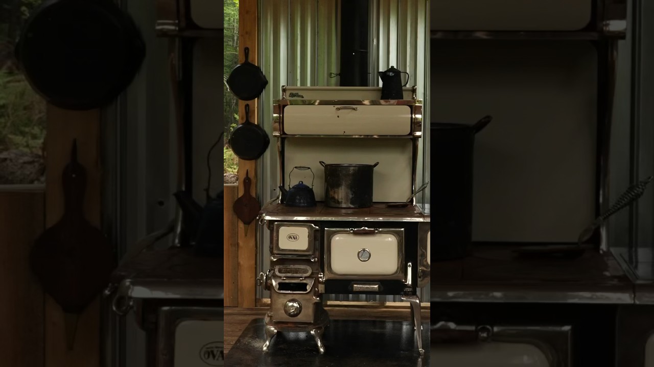 Antique Wood Cookstove Installation in the Outdoor Kitchen at my Off Grid Log Cabin #offgrid