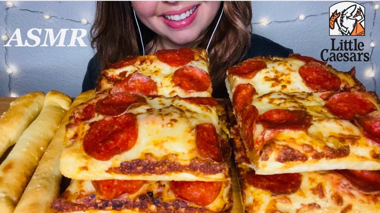 ASMR LITTLE CAESARS DEEP DISH PIZZA WITH CRAZY BREAD MUKBANG |SATISFYING EATING SOUNDS| NO TALKING