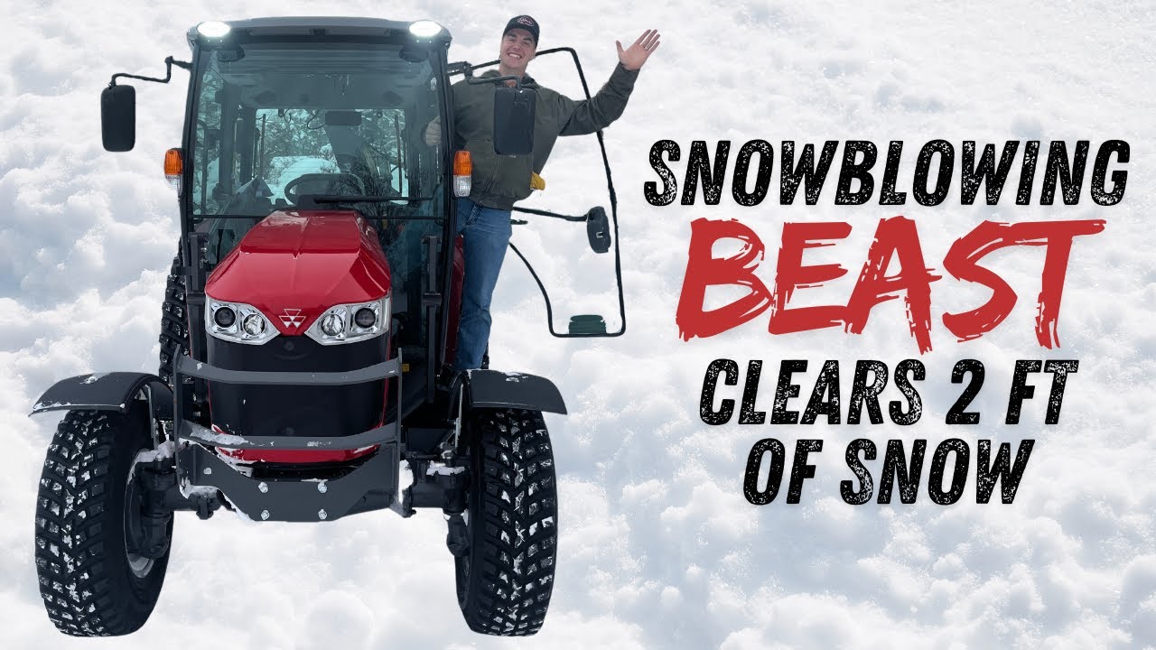 Clearing 2 Ft of Snow with a Massey Ferguson 2860 Tractor: Snowblowing Beast in Action!