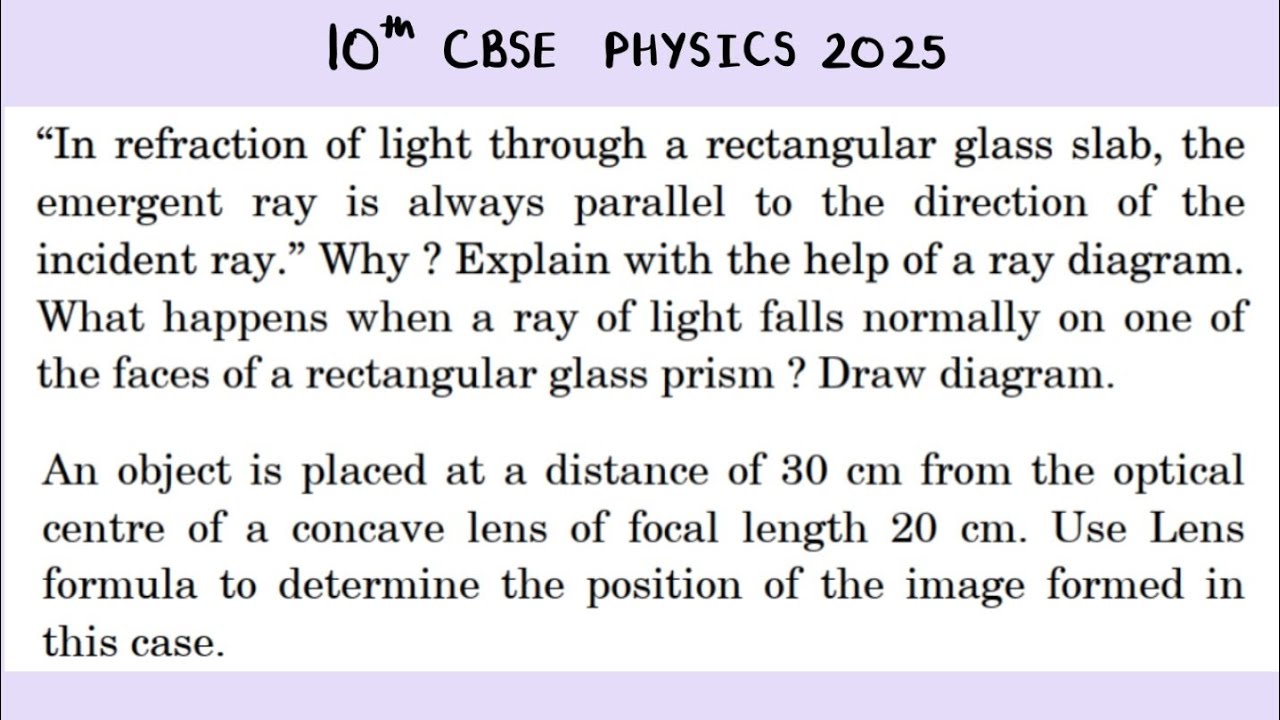 X Physics 2025 In refraction of light through a rectangular glass slab, the emergent ray is always 