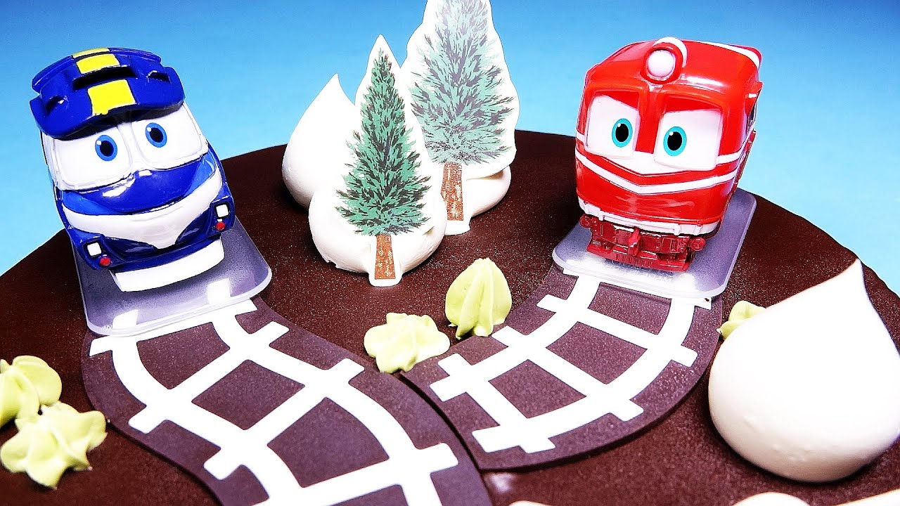 로봇트레인 케이크 와 뽀로로 헬로카봇 미니특공대 또봇 장난감 Robot Trains Cake & toys