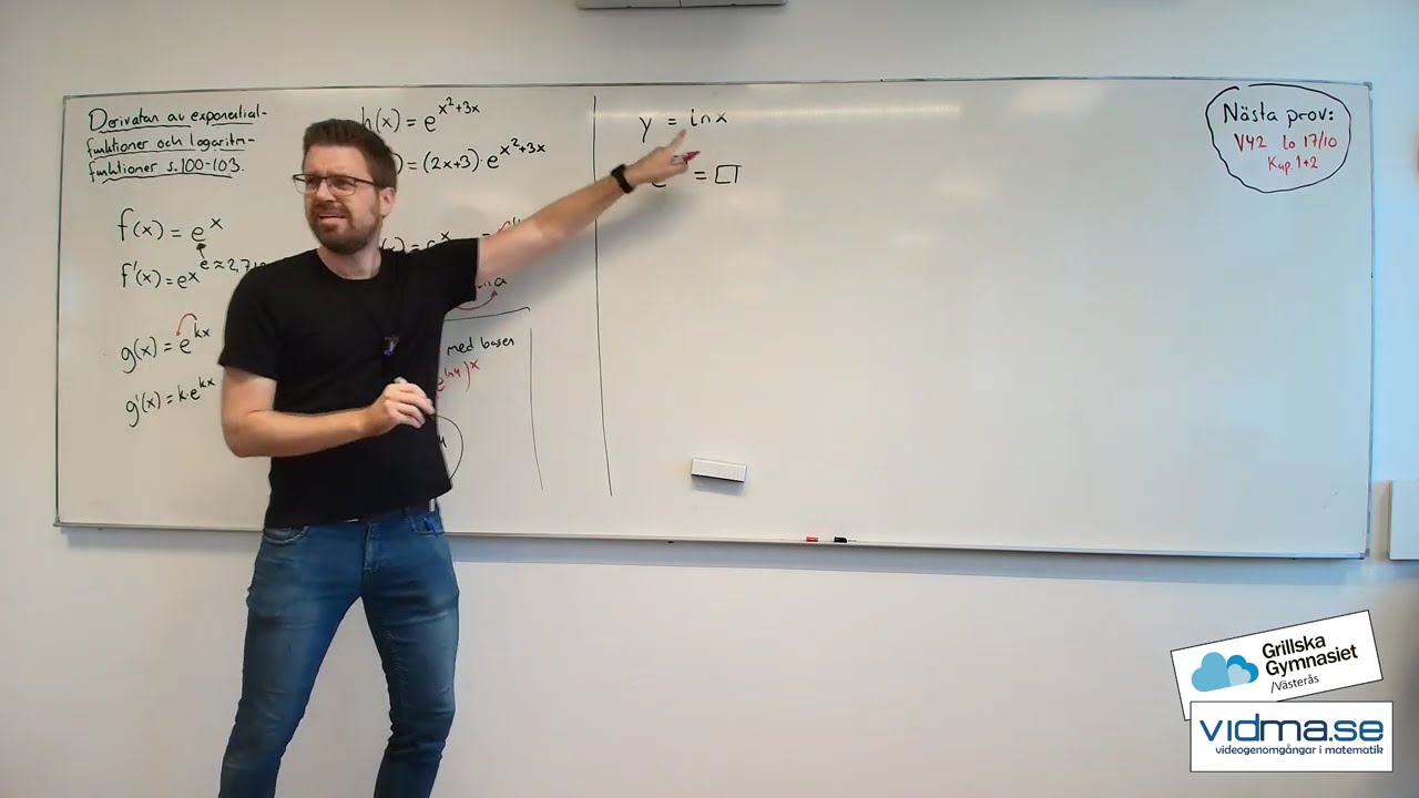 Matematik 4. Derivatan av exponentialfunktioner och logaritmfunktioner, till exempel y=ln(x)