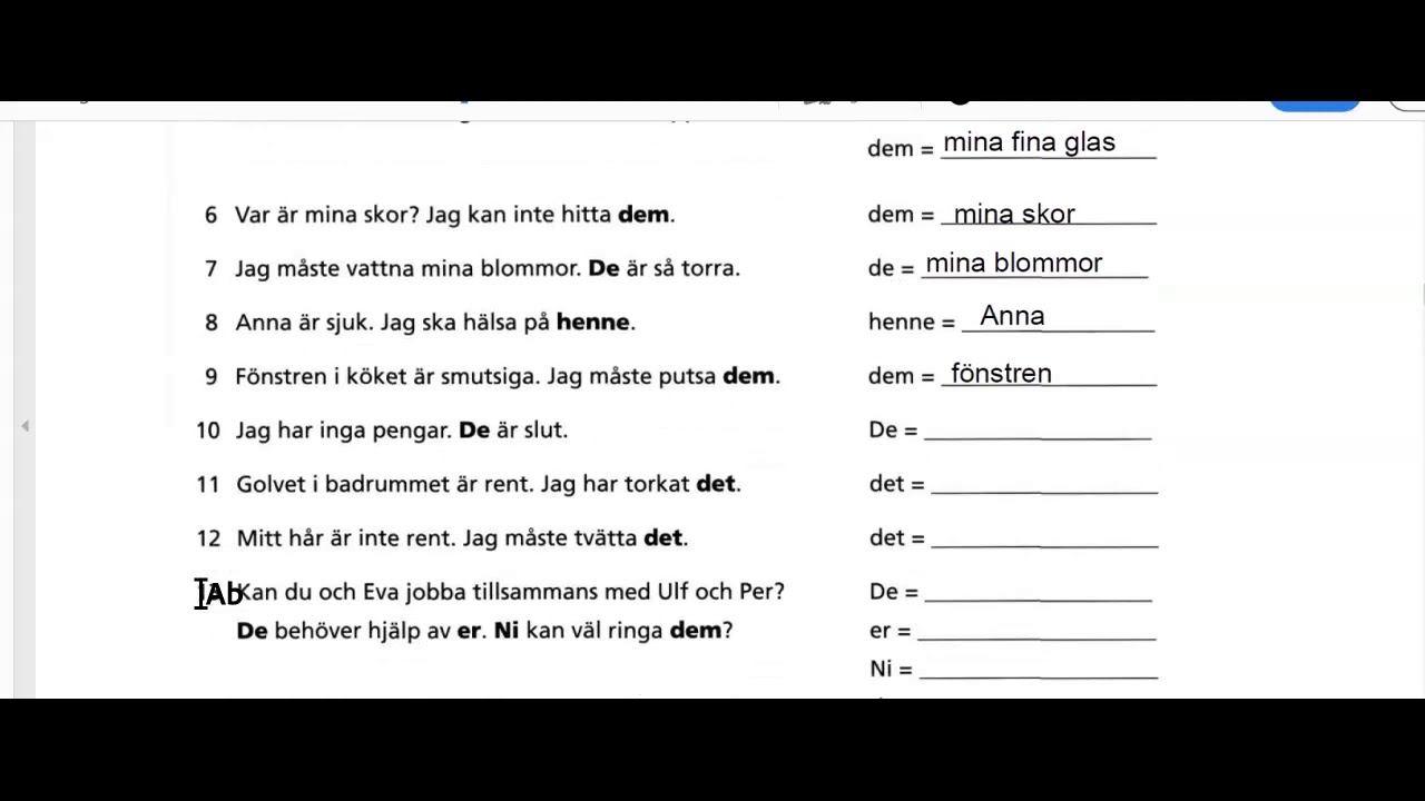 Pronomen: övning 5 (personliga pronomen)