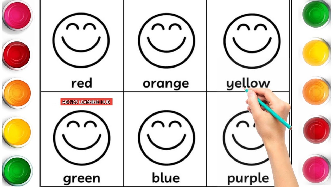 Color Names for Kids | Learn Colours with Smiley Faces | Red Yellow Green Blue | ABC123 Learning Hub