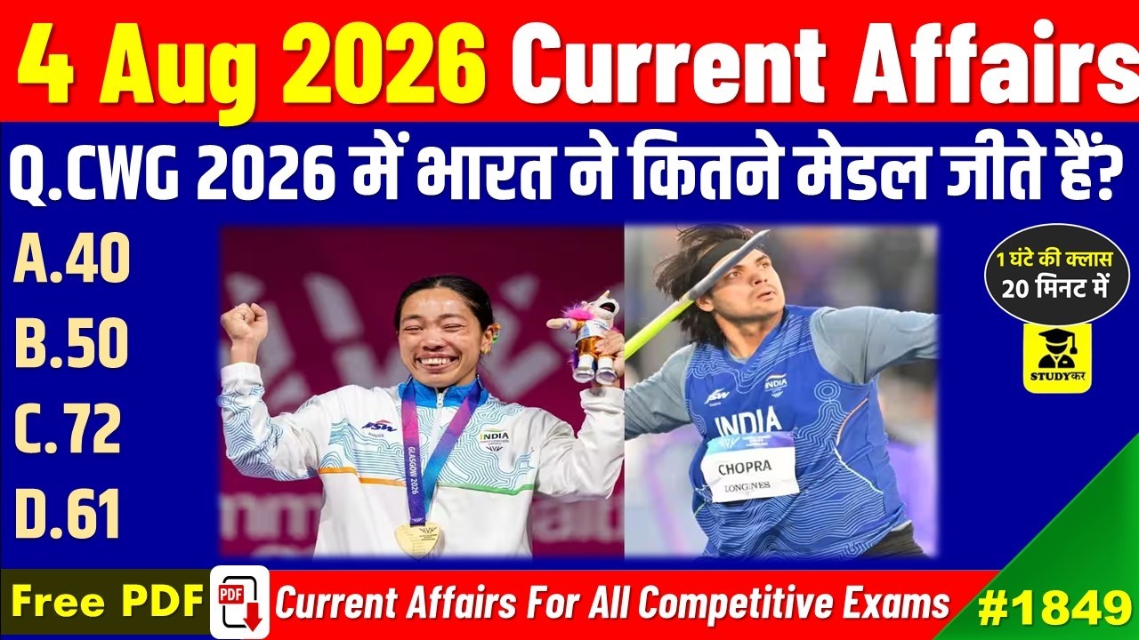 4 August 2026 Daily Current Affairs | Today Current Affairs | Current Affairs in hindi | Studykar