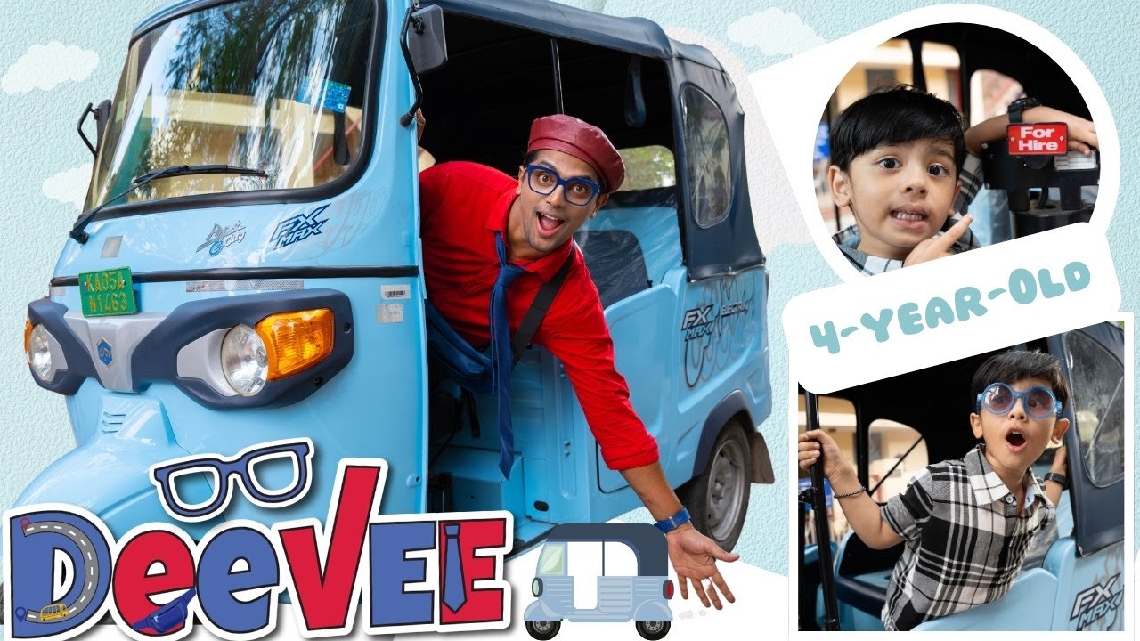 Deevee Learns How to ride an Electric Auto with a 4-year-old | Tuk Tuk | Educational videos for kids