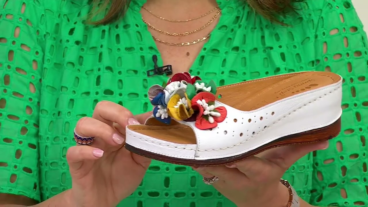 Spring Step Leather Slide Sandals Flowerchild on QVC