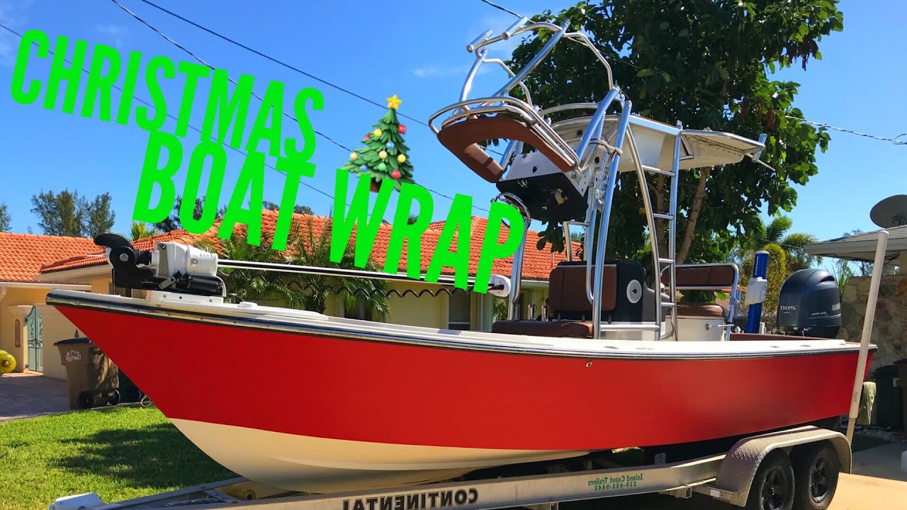 DIY Christmas Fishing Boat Wrap Red For Holidays!!! How To Wrap Boat Carbon Fiber Red
