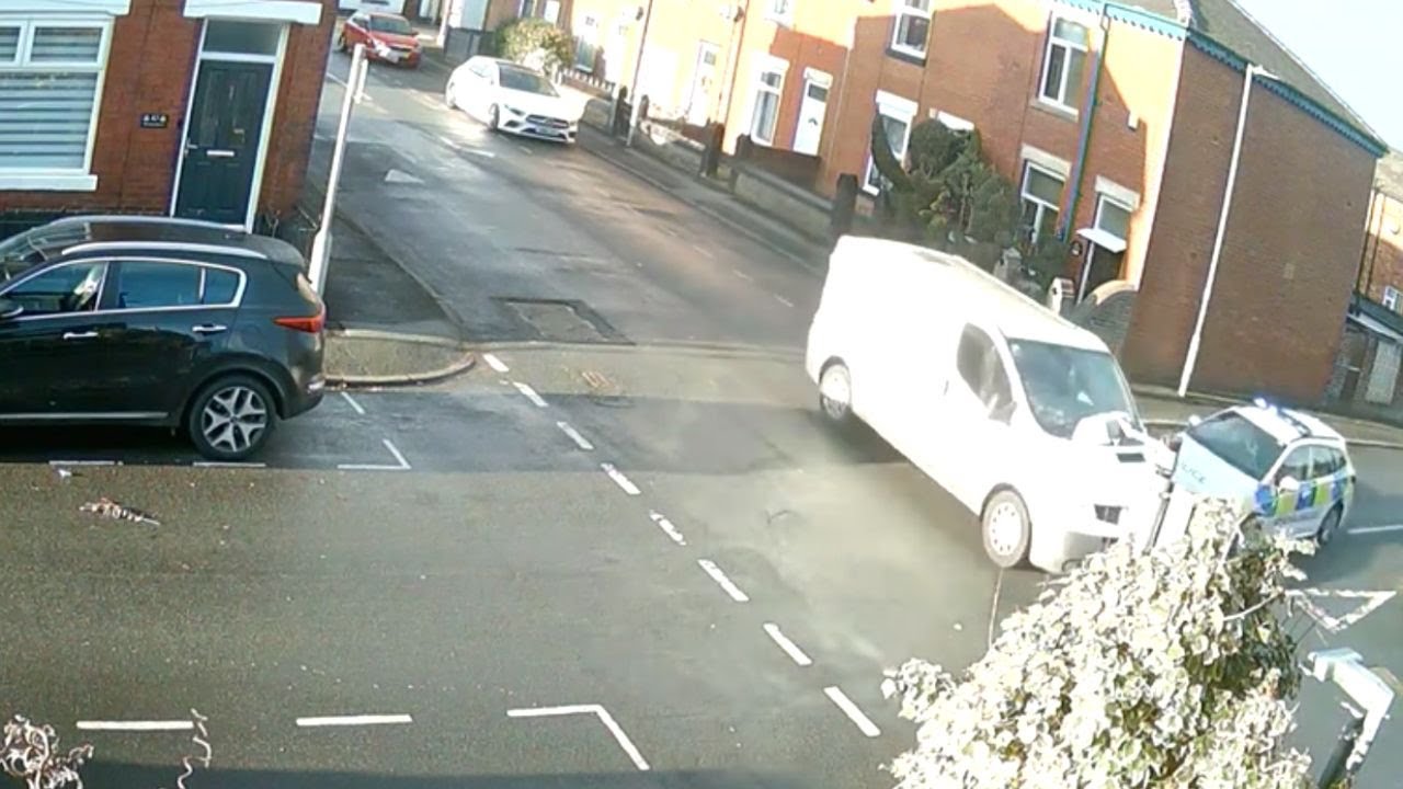 Police Car Collision: Dramatic Van Flip at Junction Caught on Camera || WooGlobe