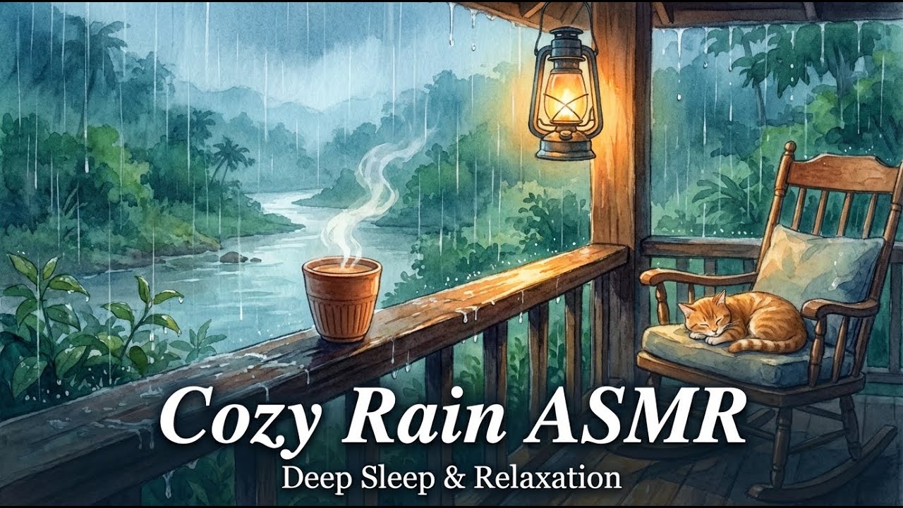 Cozy Monsoon Rain ASMR for Deep Sleep   The Monsoon Verandah Intro Ghibli Vibes 