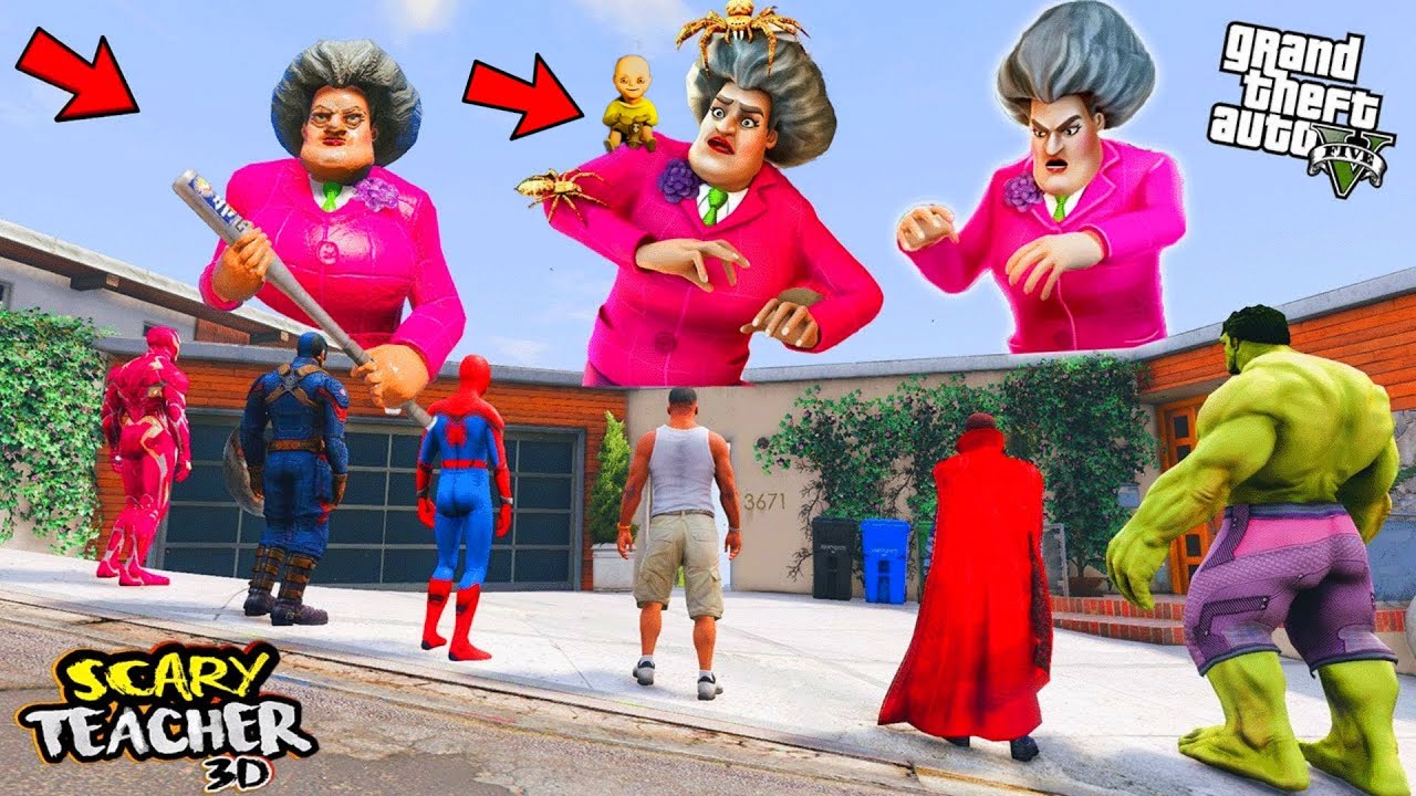 Franklin and Shinchan and his Friends Fight With Scary Teacher 3D For Save Avengers in GTA V | TAMIL