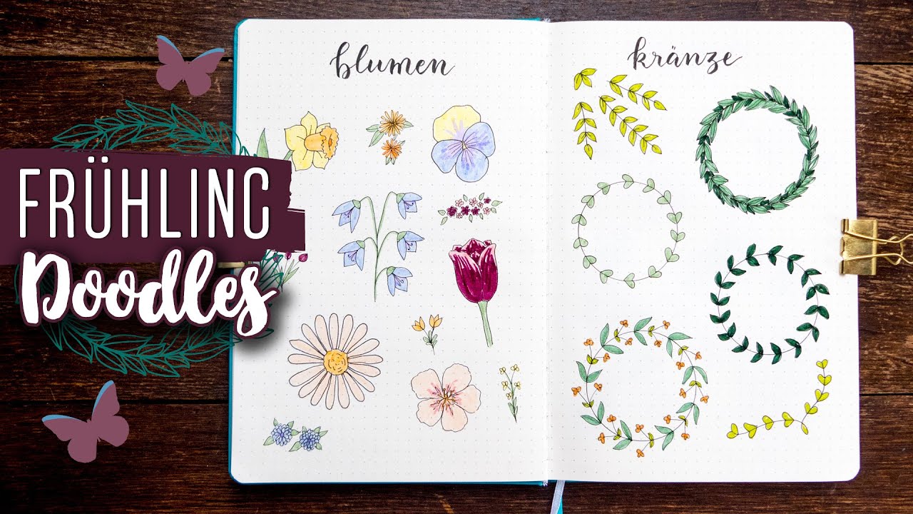 Bullet Journal Doodles: Frühlingsmotive einfach zeichnen (deutsch)