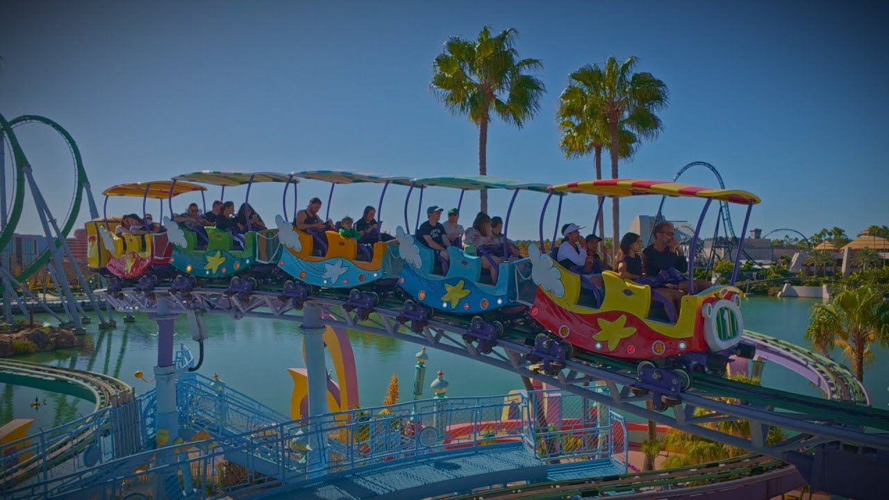 High in the Sky Seuss Trolley Train Ride Green Track POV