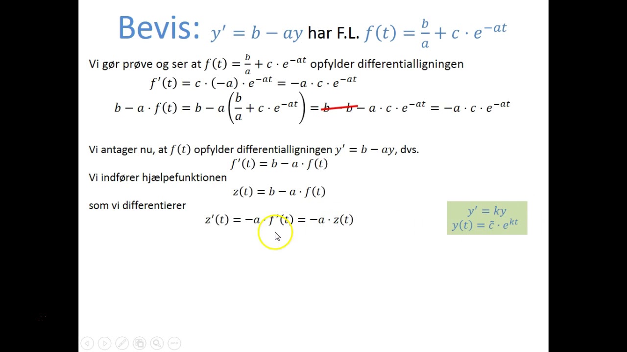 Differentialligninger - Bevis: Type y' = b - ay